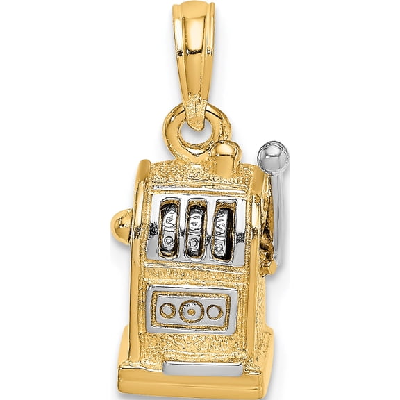 Jewelry by Sweet Pea 14K and White Rhodium 3-D Slot Machine with Moveable Handle Charm
