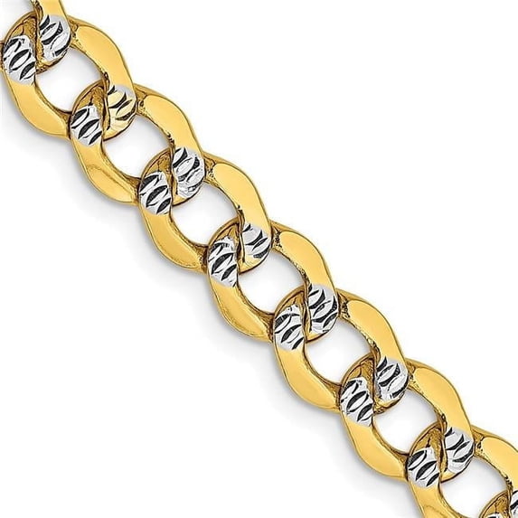 14K Yellow & Rhodium 6.75 mm Semi-Solid with Rhodium Pav 18 in. Curb Chain