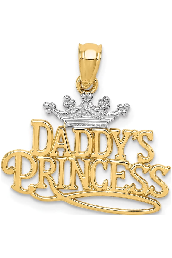14K Yellow & Rhodium And Daddys Princess Pendant (22 X 20) Made In United States k2702