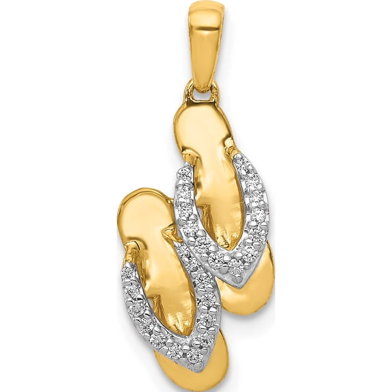 14K Yellow & Rhodium And Diamond Flip Flops Charm Made In India pm5204-010-ya