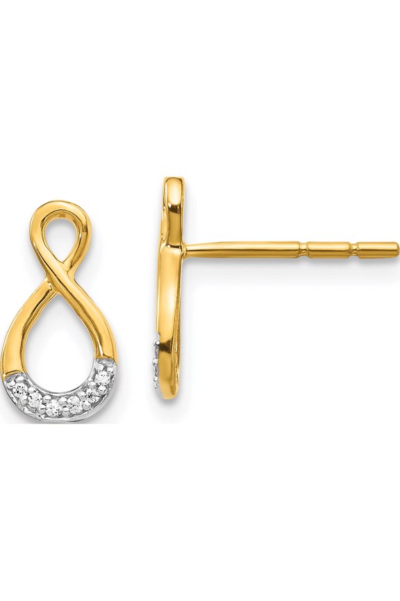 14K Yellow & Rhodium And Diamond Twisted Post Earrings (12 X 6) Made In India em5515-005-ya