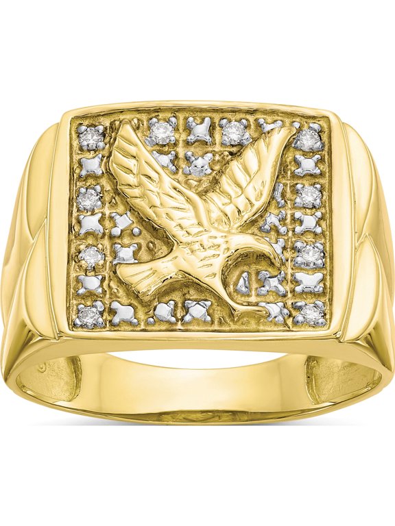 IB Goodman 14K and White Rhodium 1/8 carat Diamond Mens Eagle Ring