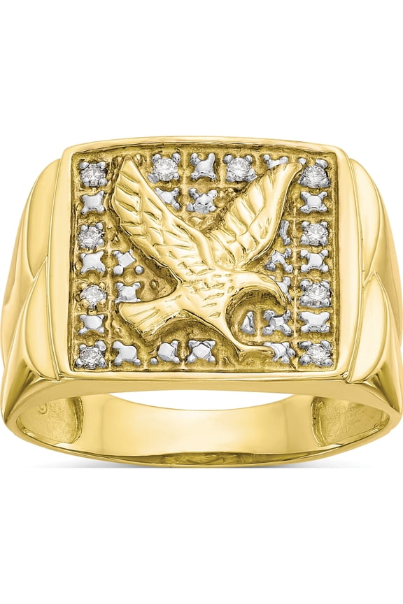 14K Yellow & Rhodium And Men's .10Ct Diamond Eagle Ringsize 10 - Jbsp