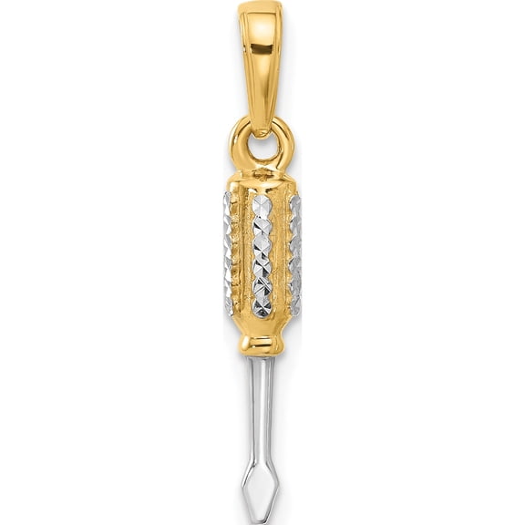 14K Yellow & Rhodium And White D/C 3D Flathead Screwdriver Pendant (Width 3.8) (Length 26.4) - Jbsp