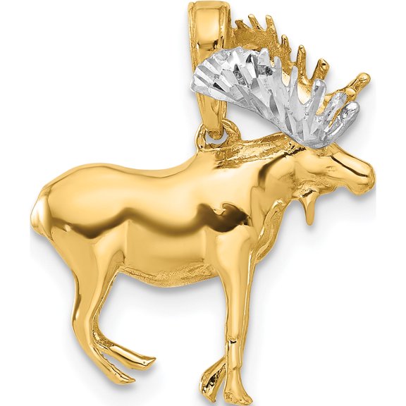 Jewelry by Sweet Pea 14K and White Rhodium Diamond-cut 3-D Moose Pendant