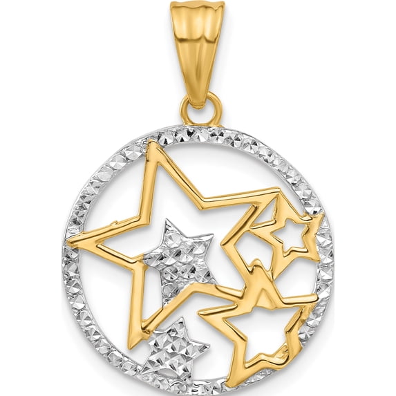14K Yellow & Rhodium And White D/C Stars Pendant (Width 19) (Length 28) - Jbsp