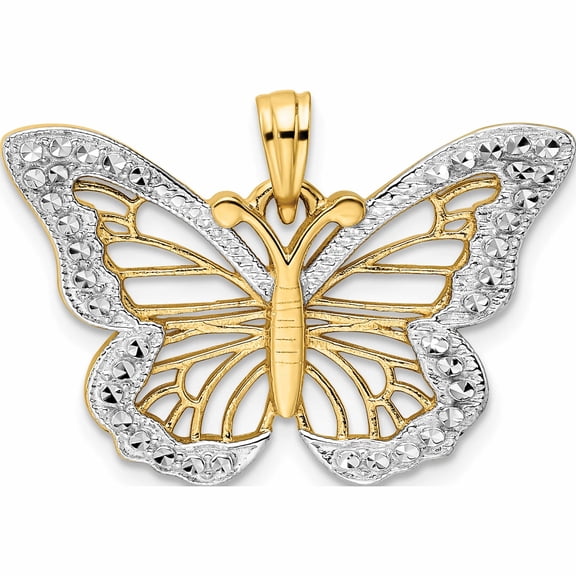 Jewelry by Sweet Pea 14K and White Rhodium Diamond-cut Butterfly Pendant