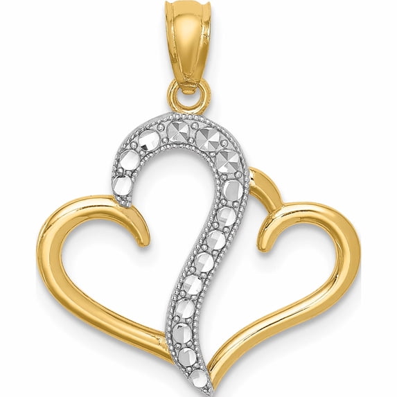 14K Yellow & Rhodium And White Polished Double Heart Pendant Made In United States -Jewelry By Sweet Pea