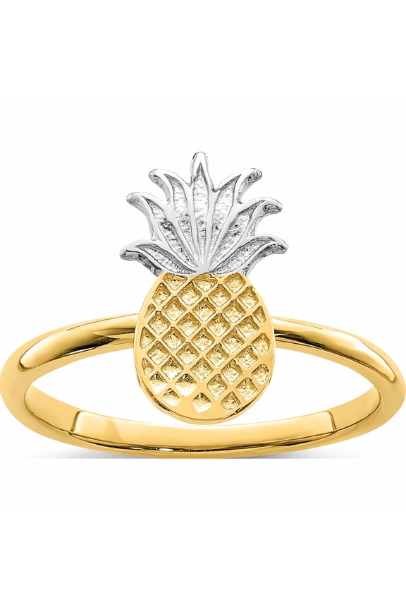 14K Yellow & Rhodium And White Polished Pineapple Ring (Size 7) Made In United States -Jewelry By Sweet Pea