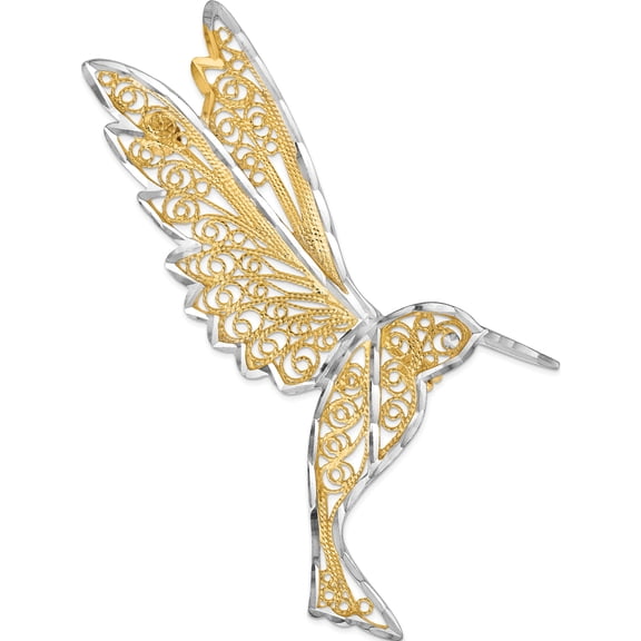 Jewelry by Sweet Pea 14K and White Rhodium Diamond-cut Filigree Hummingbird Pin