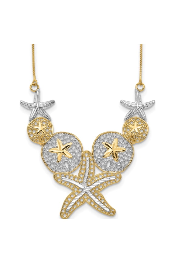 14K Yellow & Rhodium Diamond-Cut Starfish And Sand Dollar Necklace Made In United States sf2075-18