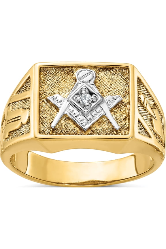 IBGoodman 14K with White Rhodium Men's Polished and Textured Diamond Blue Lodge Master Masonic Ring