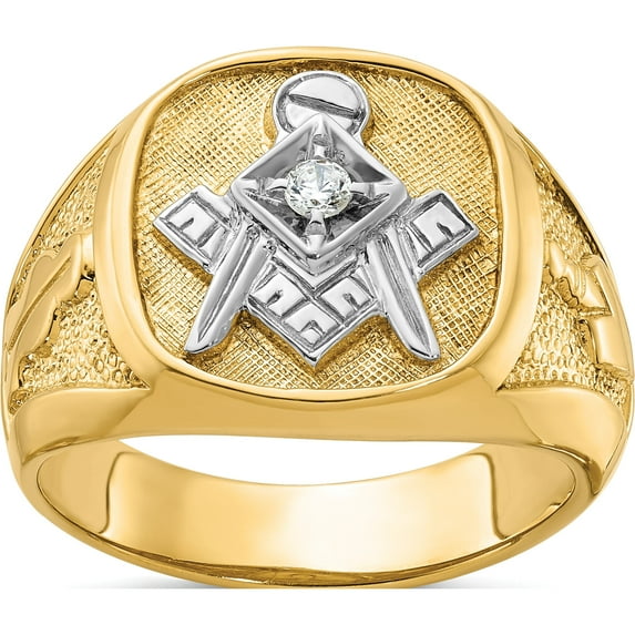 14K Yellow & Rhodium Ibgoodman With White Men's Polished And Textured Diamond Blue Lodge Master Masonic Ringsize 10 (Width 16) - Jbsp