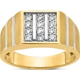 thumbnail image 1 of 14K Yellow & Rhodium Ibgoodman With White Men's Polished Satin And Grooved 3-Row 1/3 Carat Aa Quality Diamond Ringsize 10 - Jbsp, 1 of 5
