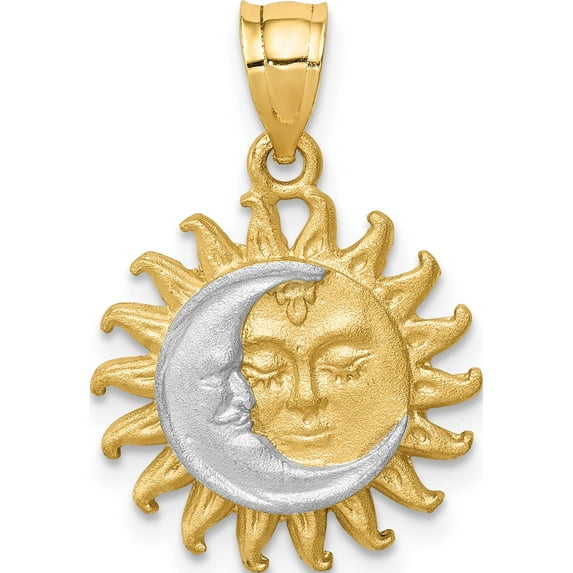 14K Yellow & Rhodium White Brushed Sun And Moon Pendant Made In United States d4447