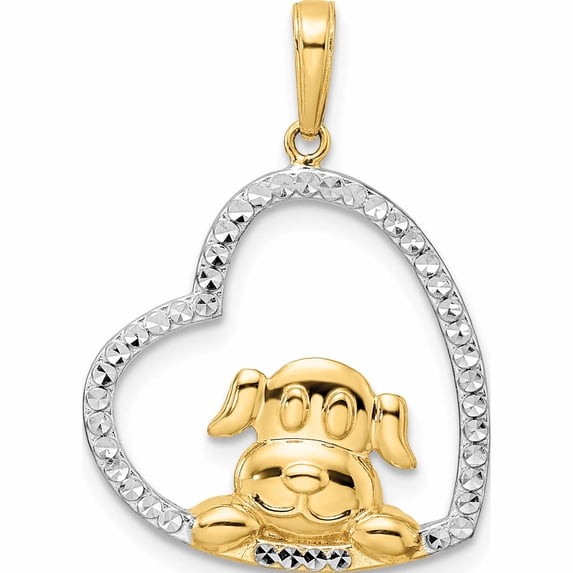 14K Yellow & Rhodium White D/C Puppy In Heart Pendant (27.27 X 19.25) Made Peru -Jewelry By Sweet Pea