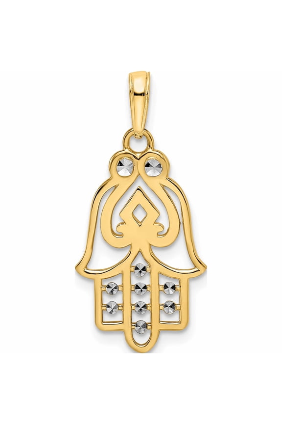 14K Yellow & Rhodium White D/C Spade Symbol Hamsa Pendant (27.72 X 13.05) Made In Peru -Jewelry By Sweet Pea