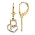 thumbnail image 1 of 14K Yellow & Rhodium White Diamond-Cut Cat Heart Leverback Earrings, 1 of 1