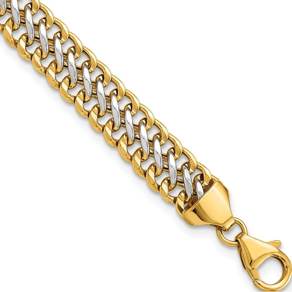 14K Yellow & Rhodium White Polished Fancy Link Bracelet (8 X 7.4) Made In Italy fb1968-8