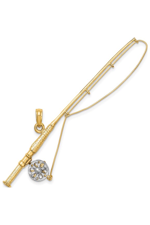 14K and White Rhodium 3-D Fly Rod Fishing Pole Charm