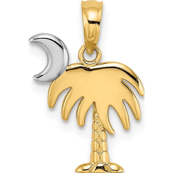14K Yellow & Rhodium With Charleston Palm Tree Charm (15.11 X 11.68) Made In United States k9455