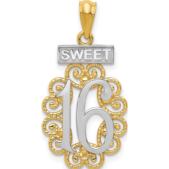 Jewelry by Sweet Pea 14K with White Rhodium Filigree Sweet 16 Pendant