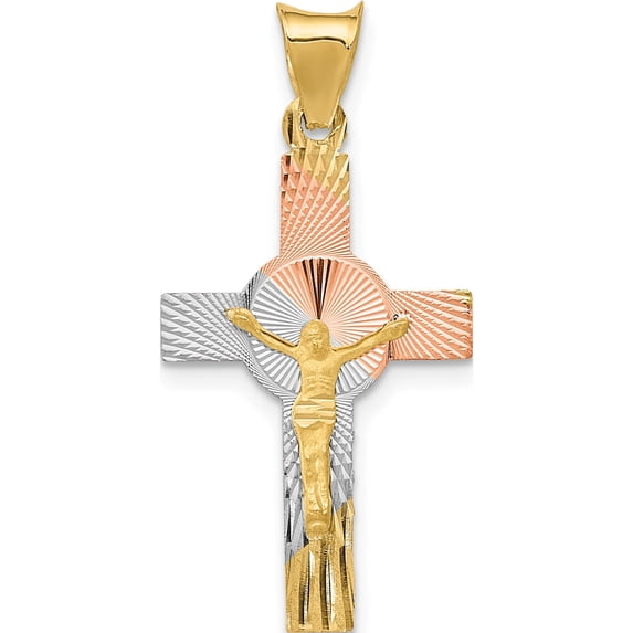 14K Yellow & Rhodium With Iona Crucifix Cross Pendant (28 X 14) Made In Mexico k5545