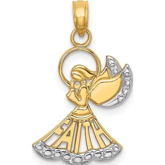 14K Yellow & Rhodium With Polished And Textured Angel Faith Charm Made In United States k9548