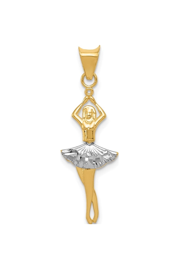 14K Yellow & Rhodium With Polished Moveable Dancer Pendant Made In Mexico k5819