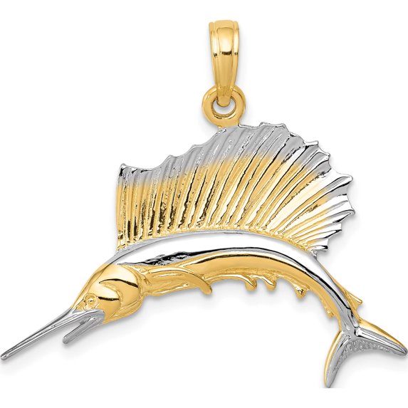 14K Yellow & Rhodium With Sailfish Pendant (29 X 30) Made In Peru k4192