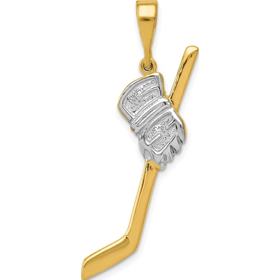 14K Yellow & Rhodium With Solid Polished Hockey Stick Pendant (42 X 21) Made In Peru k1126