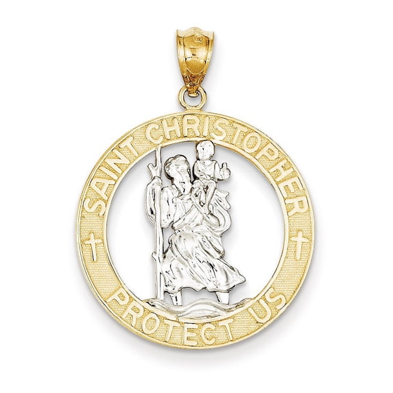14K Yellow & Rhodium With St Christopher Pendant (31.75 X 23.9) Made In United States c4522