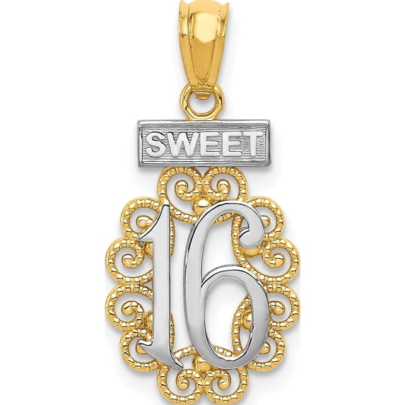 14K Yellow & Rhodium With Sweet 16 Filigree Pendant (22.6 X 10.5) Made In United States k5888