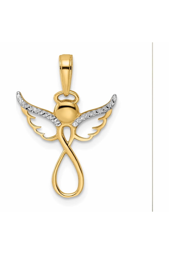 14K and White Rhodium Diamond-cut Infinity Angel Pendant