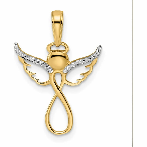 14K Yellow & Rhodium With White D/C Infinity Angel Pendant (23.32 X 16.1) Made In Peru -Jewelry By Sweet Pea
