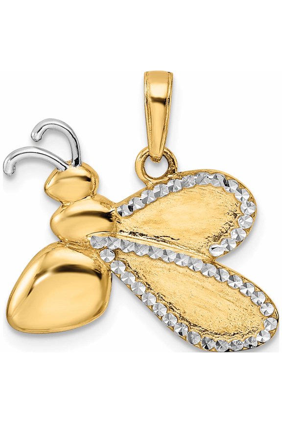 14K and White Rhodium Diamond-cut Bumblebee Pendant