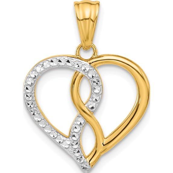 14K Yellow & Rhodium With White Diamond-Cut Infinity Heart Pendant (Width 18.5) (Length 24.3) - Jbsp
