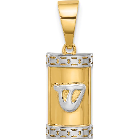 14K Yellow & Rhodium With White Polished Mezuzah Pendant (Width 8) (Length 22.8) - Jbsp