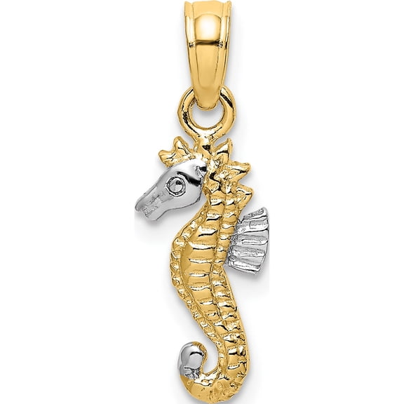 14K Yellow & Rhodium With White Seahorse Charm (21 X 6.3) Made In United States k9037