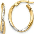 thumbnail image 1 of 14K Yellow & Rhodium With White Textured And Polished Oval Hoop Earrings (17 X 2) Made In Turkey tf749, 1 of 5