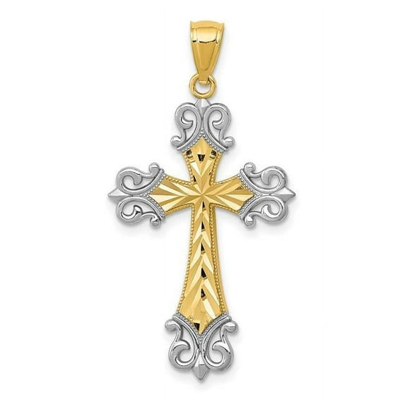 14K Yellow & Rhodium with Diamond-Cut Cross Pendant