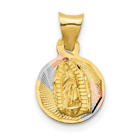 14K Yellow & Rhodium with Polished Diamond-Cut Lady of Guadalupe Circle Pendant