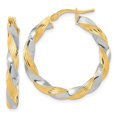 thumbnail image 1 of 14K Yellow & Rhodium with White Polished Twisted Hoop Earrings, 1 of 1