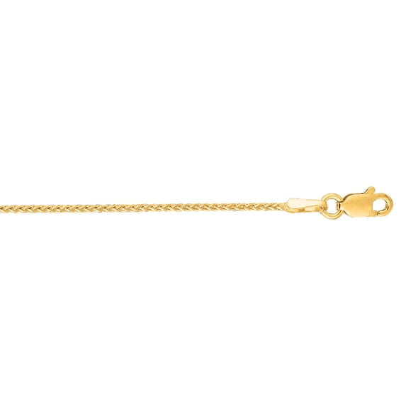 14K Yellow Solid Gold 1.1mm wide Shiny Round Diamond Cut Wheat Chain 18 Necklace Lobster Clasp