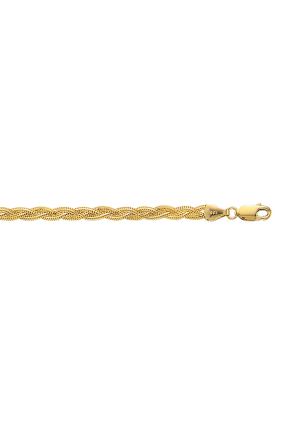 14K Yellow Solid Gold 3.5mm wide Diamond Cut Braided Fox Chain 18 Necklace with Lobster Clasp