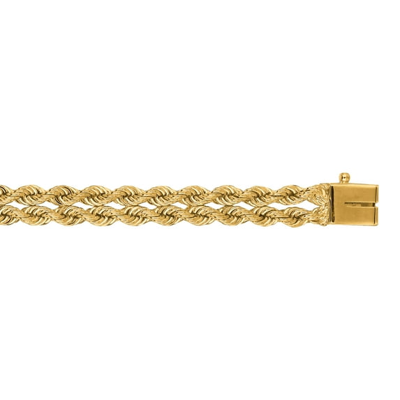 14K Yellow Solid Gold 6mm wide Diamond Cut Multi Line Double Rope Chain 7 Bracelet Box Clasp