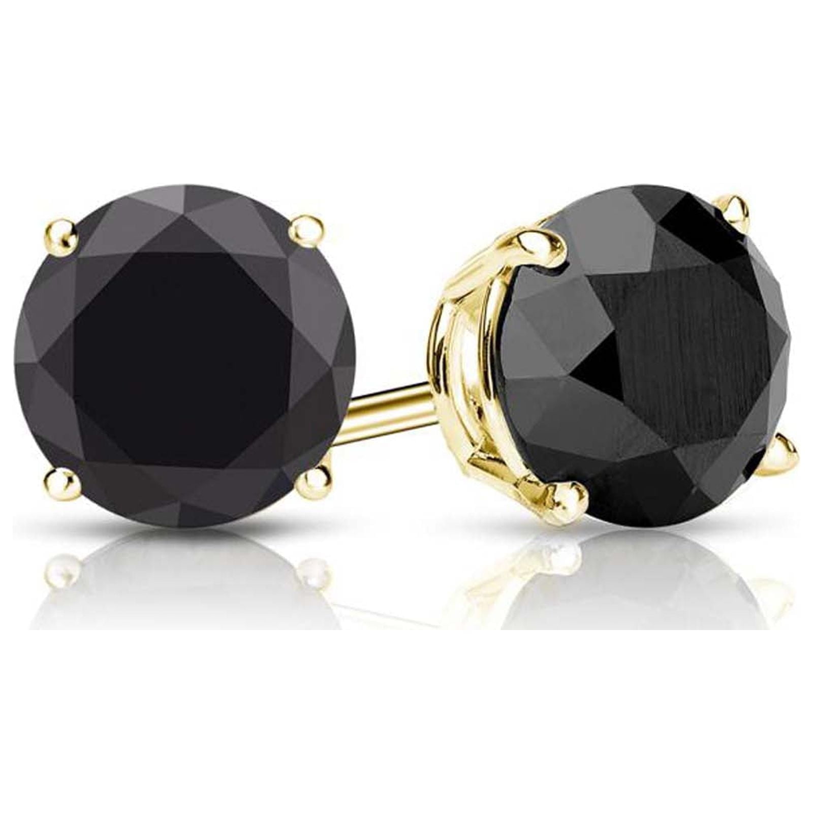 Paris Jewelry 14K Yellow Gold Created Black Round Diamond 6mm Stud Earrings Jewelry For Women's