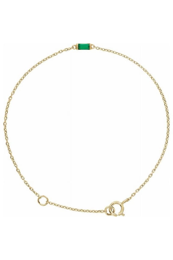 14K Yellow Straight Baguette Natural Emerald 6 1/2-7 1/2" Bracelet 688877:604:P