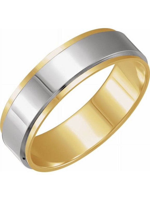 14K Yellow/White Gold 6 mm Stepped-Edge Inlay Flat Band Size 8 - Solid Gold Fine Jewelry | Jewelry by Sweet Pea