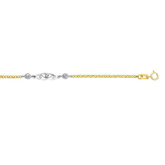 14K Yellow & White Gold Diamond Cut Adjustable Cable Chain 9-10" Bead Anklet by IcedTime
